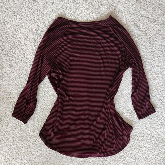 A.n.a Vintage Women Burgundy & Black Striped Top 3/4 length sleeve Sz Petite M - Picture 4 of 8
